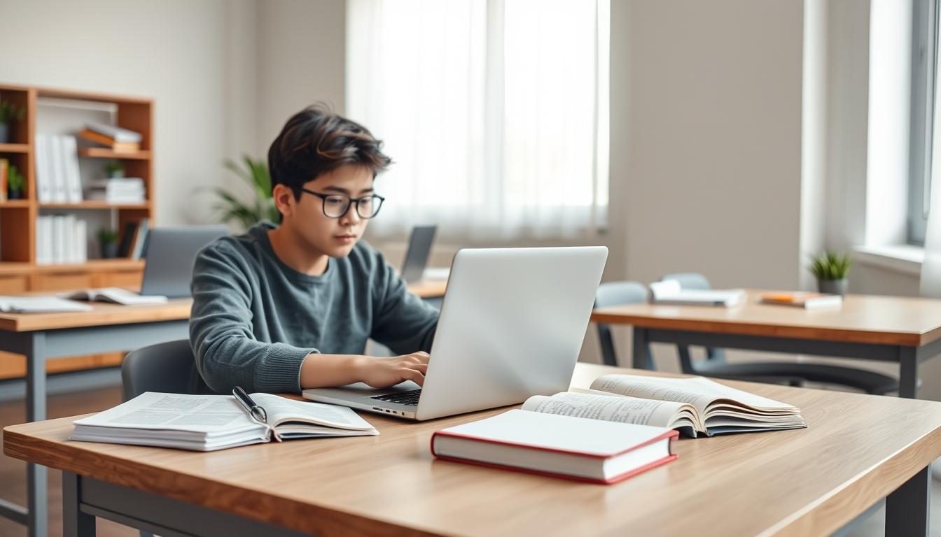 Student using learning strategies while studying